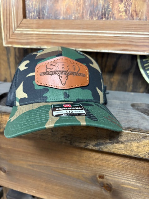 Green Camo SBO leather patch Richardson 112 hat